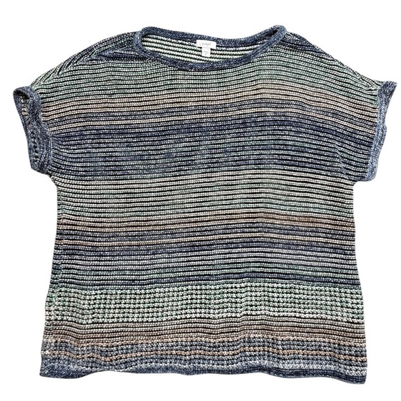 Pure Jill Sweaters - Pure Jill J Jill Short Sleeve Striped Knit Sweater Top Blue Teal Gray XL